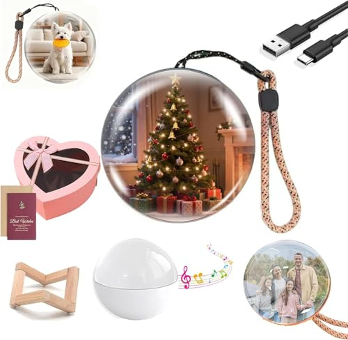 fjaldjfu Christbaumkugel Memory Sphere, 2025 WIFI Memory Orb Video Kugel, 2.7 Inch Magic Crystal Ball, 3D Personalisiertes Kugel Mit Video für Familie Und Freunde (Weiß)
