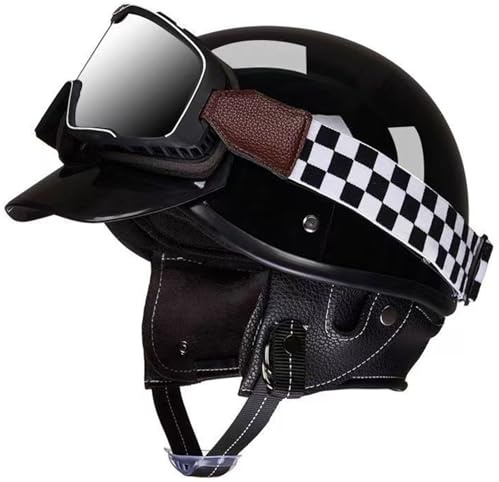 Casque Demi Jet,Casque Moto Casque De Cyclomoteur Casques Bols Homologué ECE/Dot Retro Casque Ouvert Moto avec Lunettes Jet for Hommes Et Femmes 3
