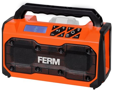 FERM Akku-Baustellenradio 20 V – Bluetooth 5.0 Lautsprecher mit FM-Radio, USB-Ladefunktion, Stereo 2×15 W, kompatibel mit AX-Power & FX-Power, ohne Akku & Ladegerät JRM1005