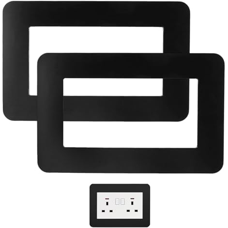 NIYATA 2pcs Black Double Socket Surround, for Standard Socket Size 146 x 86mm, Square Acrylic Back Plate Finger Plate, Decorative Frame Cover for Light Switches, Neat & Tidy Wall Finish