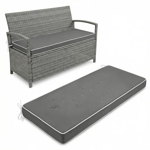 Aocase Outdoor Bankauflage 5cm Dick Rutschfester Sitzkissen 170x50cm Wetterfestes Bankkissen Sitzauflage mit Riemen und Paspel, Polster für Gartenbank Terrasse Fensterbank Küchenbank,Dark Gray