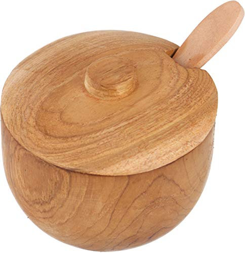 GURU SHOP Exotische Zuckerdose, Gewürzdose Incl. Löffel aus Holz, Braun, 7x8x8 cm, Küchenaccessoires, Sonstiges