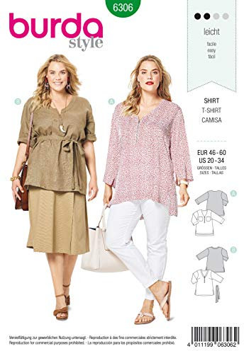 Burda Schnittmuster 6306, T-Shirt [Damen, Gr. 46-60] zum selber nähen, ideal für Anfänger [L2]