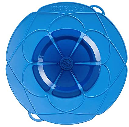 Kochblume The Original, Silicone Boil Over Protector for Pots and Pans, Microwave Lid, Splash Guard and Steamer Attachment (Light Blue, XL, Pot Size 20-28 cm)