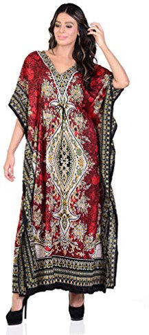 Shah Crafts. Women Kaftan Dress Tunic Kimono Long Maxi Night Gown Loungewear Bikini Beach Cover Up Caftans Plus Size Nighdress Red