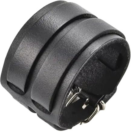 ZENSE - Schwarzes Kraftarmband für Männer aus Leder mit doppelten Riemen ZB0265
