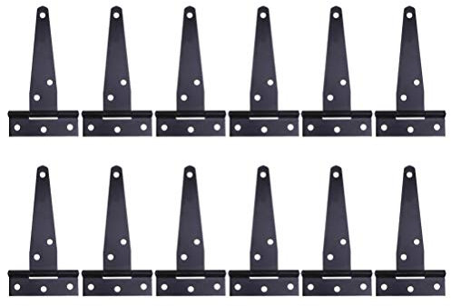 DOITOOL Lot de 12 Charnières en T Porte Charnières charnières de portail robustes en T pour clôtures en bois ou portails en métal, en fer résistant à la rouille (10,2 cm)