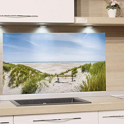 GRAZDesign Spritzschutz Küche Herd, Landschaft Strand Nordsee, Küchenrückwand aus Echtglas, Wandschutz Glasbild 4mm ESG Glas / 100x60cm