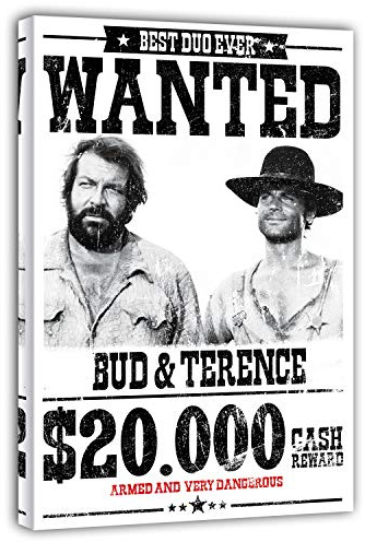 Terence Hill Bud Spencer Leinwand - Wanted $20.000 - Die rechte und die Linke Hand des Teufels - Kunstdruck (80 x 120 cm, Weiss)