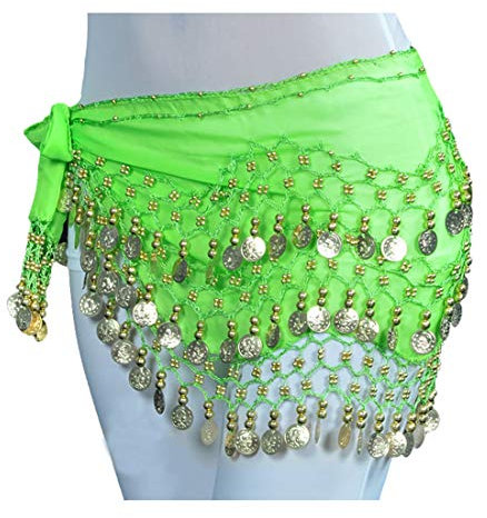 Lauthen.S 128 Münzen Bauchtanz Hüftschal Tribal Gürtel Halloween Genie Kostüm Zubehör, Lindgrün, Einheitsgröße
