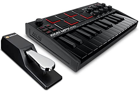 AKAI Professional Midi Controller + Sustain Pedal Bundle - MPK Mini MK3 Black USB-MIDI-Keyboard Controller + M-Audio SP-2 Universal Sustain Pedal