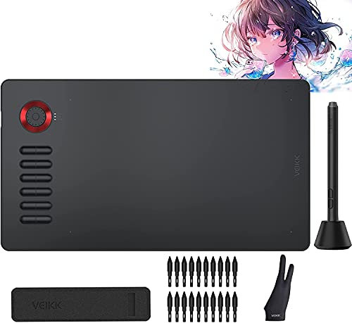 Grafiktablett VEIKK A15PRO, 10x6 Zoll Pen Tablet mit Batterielosem Stift und 8192 Professionellen Druckstufen, Kompatibel mit Win/Linux/Android/Chrome OS/Mac