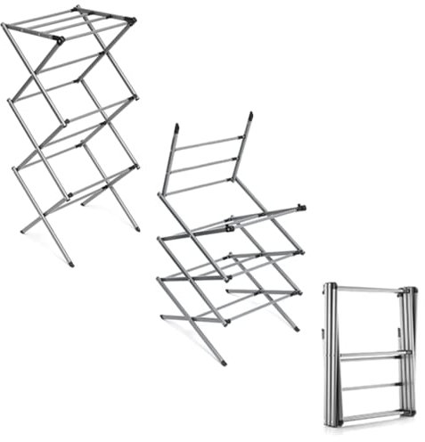 InnovaGoods® | Tendedero Vertical Metálico Plegable con 3 Niveles, Tendedero de Ropa Extensible para Interiores y Exteriores, Color Acero.