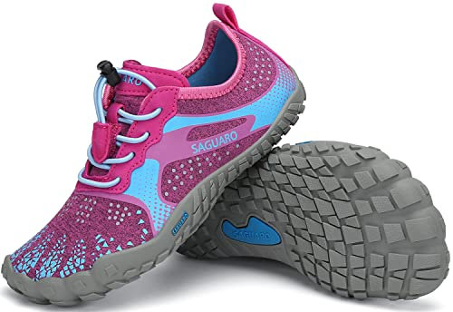 SAGUARO Chaussures Minimaliste Enfant Barefoot Shoes Garçons Chaussures Pieds Nus Filles Antidérapantes Barefoot Chaussure de Trail Aquatique Plage Randonnée pour Semelle Zero Drop rose rouge EU GR.31