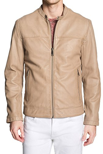 Leather Junction Giacca da Uomo in Vera Pelle di agnello morbida firmata per Uomo NLJUK410 - Beige - Medium