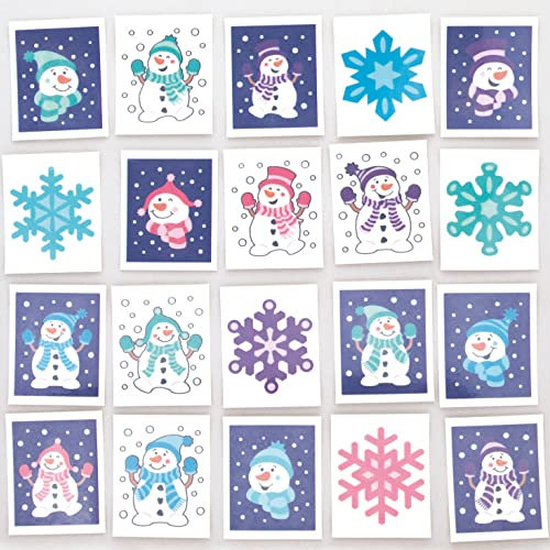Baker Ross FC281 Schneemann Tattoos – 60er Pack, Temporäre Tattoos für Kinder, Ideal für Partytüten oder kleine Geschenke für Kinder