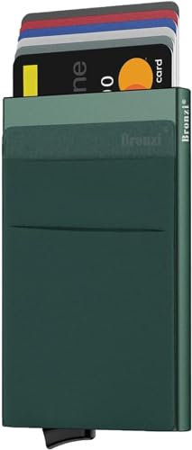 Bronzi Portafoglio Porta badge Uomo Slim - Protezione RFID Porta Carte Credito - Portacarte Mini Portatessere tascabile smart schermato (Verde Oliva)