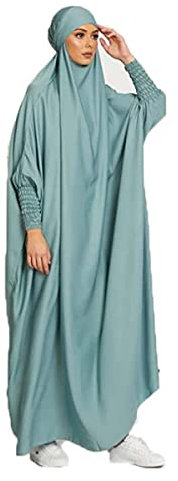 Bohen Damen Muslim Roben Einfarbig Lose Muslimisches Kleid Mit Kapuze Islamische Gebetskleidung Kaftan Türkei Islam Dubai in voller Länge Hijab, Grün, Einheitsgröße