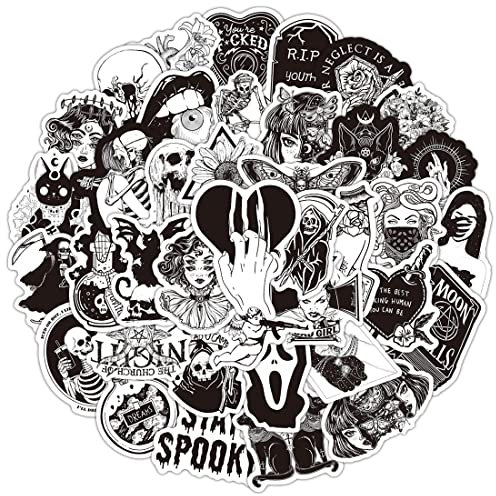 100 Stücke Gotisch Aufkleber für Wasserflasche, Schwarz Weiße Schädel Aufkleber, Wasserdichte Vinyl Aufkleber Horror Thriller Aufkleber Stoßstange Skateboard Coole Graffiti Aufkleber Pack