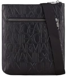 Armani Exchange Men's Essentail, Jim, Sustainable, All Over Logo Flat Crossbody, Black