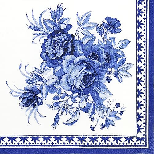 Zelten 2-Lagen 20 Count farbigen Papier Servietten Shabby Chic Servietten für Hochzeit Abendessen Tee Party Dekoration D (Blaue Rose, 1)