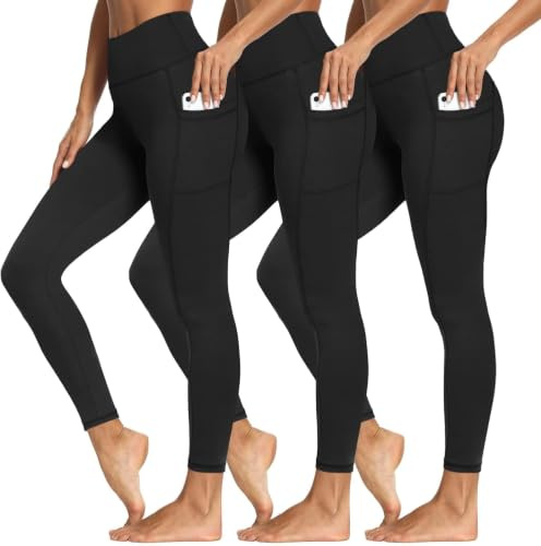Syrinx 3 Packs Leggings with Pockets for Women, Soft High Waisted Tummy Control Workout Yoga Pants
