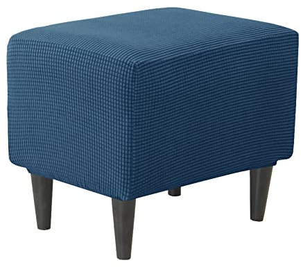 JHLD Rechteckiger Stretch Ottomane Schonbezug, Ottomane Bezug Elastische Hockerbezug Jacquard Hocker Husse für Fußhocker Quadratisch Mit elastischem Boden Für Katzen Hunde -blau-klein