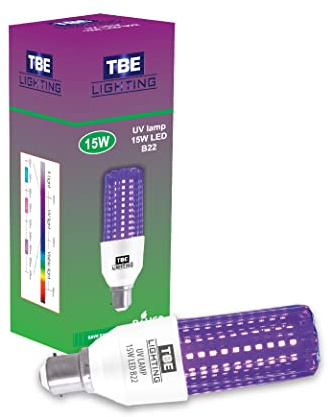TBE LIGHTING UV LED Bulb - 15w Ultra Violet Black Light Bulbs - B22 Standard Bayonet Fitting - 395-400nm wavelength, Energy Saving Long Life LED Bulb