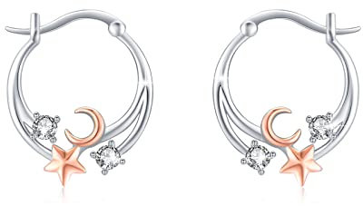 TRISHULA Mond und Sterne Ohrringe 925 Sterling Silber Hypoallergene Mond und Sterne Creolen Weihnachten Schmuck Weihnachten Geschenk für Damen Mädchen Frauen Geburtstag Jahrestag