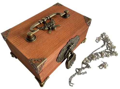 1 Set Schmuckkästchen Antik Schloss Riegel Haspe Scharniere Griff Box Eckenschutz Kit für DIY Schmuckschatulle Bronze Box enthalten (Holzfarbe)
