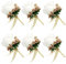 Uposao 6 Stück Hochzeit Braut Blumen Anstecker,Handgefertigte Rose Bräutigam Boutonniere Hochzeitsbrosche Blumenstrauß Korsage künstliche Blumen für Party Prom Männer Anzug Dekoration,Weiß Gold