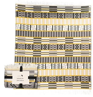 YAADU Afrikanische Decke 180x140cm - Sofadecke, Wohndecke aus Mikrofaser, Kuschlige Couchdecke, Tagesdecke, Wohndecke mit Muster, Hypoallergene Decke, Modell Tanzania (Beige-Gelb)