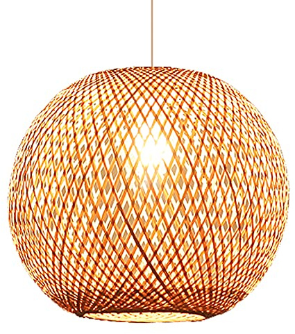 HAIIQU Abat-Jour De Plafond en Forme De Lanterne Tissée en Bambou Suspension Boule en Rotin, Abat-Jour De Suspension Creux Moderne Lampe Suspendue en Rotin en Osier pour Salon, Salle À Manger