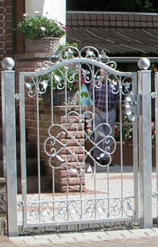 Gartentür Gartentor Zauntür Pforte Monaco-GT100/100S Premium Schmiedeeisen Verzinkt ca. 120 cm breit,P.-Set 60, Schloss, Schmiededrücker, Profilzylinder 100 cm 1m