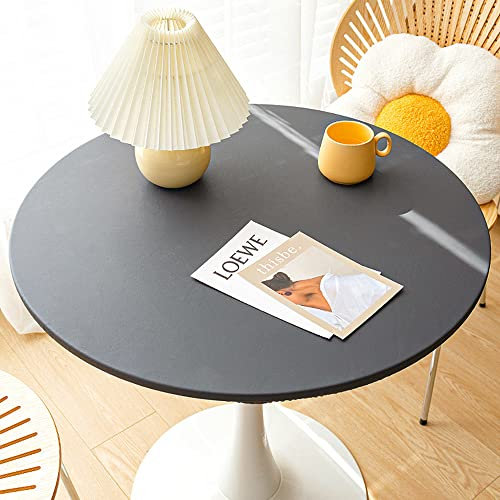 Lukery Tischdecke Abwaschbar Lotuseffekt Gartentischdecke, Wasserdicht Ölbeständig Gummiband Tischdecke Rund Tischdecken Tischtuch für Outdoor Indoor (Durchmesser 80cm,Grau)