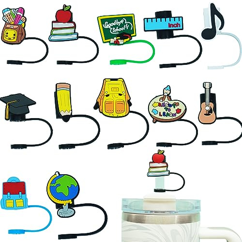 Dreamfocus Teacher Straw Covers Cap for Stanley Tumbler, 12PCS Silicone Straw Topper Accessories for Stanley Cup