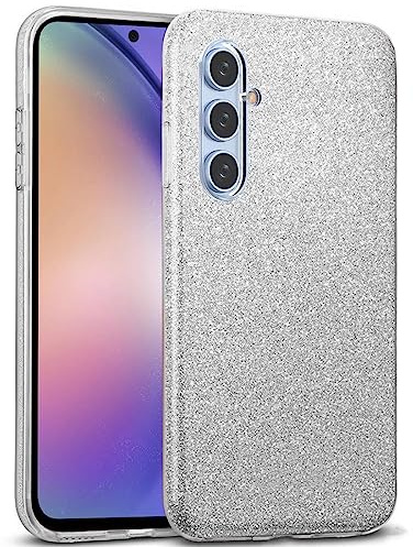 CoolGadget Handyhülle durchsichtig für Samsung Galaxy A34 5G, Glitzer Schutzhülle mit 3-facher Beschichtung, Präzise Aussparungen, Stoßfest, Kratzfest, Leicht, Silber | Glossy Silikon Case mit Schutzrand, flexibles TPU, kratzfest, elegantes Finish
