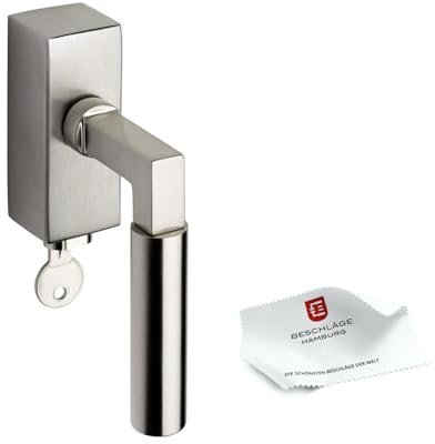 Beschläge Hamburg | Abschließbarer Fenstergriffe Fensterbeschlag | GRO Prime DK 20-44ZAMAK ABS | Antike Dreh-Kipp Fensterklinke mit 90° Raster | Fensterhebel in matt vernickelt/Edelstahl matt