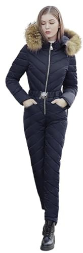 Schneeanzug Damen Einteiler, Schneeanzug Damen 1 Teilig Mit Reisverschluss Kapuze Ski Suit Women One Piece Mit Gürtel Waist Snatching Ski Jumpsuit Damen Einfarbigschneeanzug Set Damen 48 38 44 50