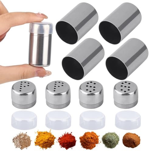 4 unidades Mini sal Shaker,harina de azúcar en polvo,botella de especias de 5 ml,frasco de pimienta de acero inoxidable con tapa,dispensador de especias con agujeros en forma de S/P para bento