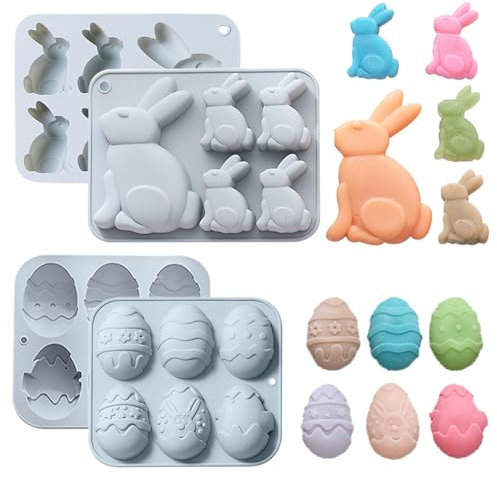 Fyfjur 2 Stück Silikonform Ostern, Silikonform Hase Ostern, Ostereier Silikonform, Schokoladenform, Pralinenform Silikon, Silikonformen Ostern, Ostereier Silikonformen Backen, Seifenformen Silikon