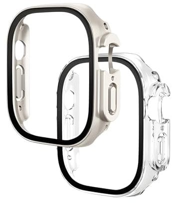 2-Pack Apple Watch Screen protector, apple watch case, apple watch cover, for 49 mm Ultra 2 (2023) / Ultra, iWatch Shockproof Protective Cover (starlıght+transparent)