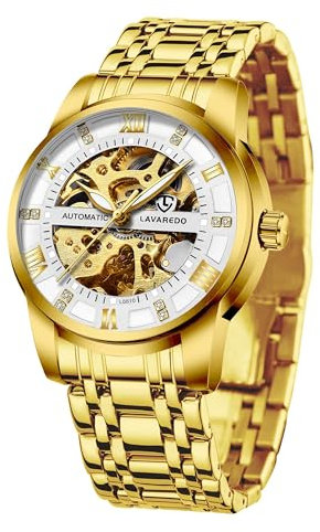 aswan watch Automatik Uhr Herren-Skelett Glasboden Römische Zahlen Diamant Zifferblatt-Mechanische Armbanduhren mit Edelstahlarmband