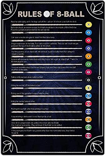 Oudrspo Regeln der 8-Ball-Metall-Blechschild, Vintage-Stil, Anfängerleitfaden für Billard, Poster, Billardsaal, Pool, Zimmer, Club, Zuhause, Wandkunst, Dekor, Plakette, 20,3 x 30,5 cm
