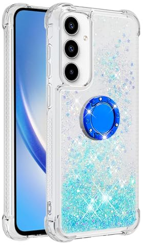 QIWEIQING Hülle für Samsung Galaxy A55 5G Glitzer Leicht Hülle, Handyhülle Flexibel TPU Silikon Cover mit Ring Flüssigkeit Treibsand Schutzhülle für Samsung A55 5G.Lake Blue YBH