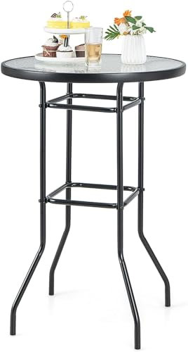 TANGZON Outdoor Folding Bistro Set, Patio Bar Table and Foldable Chairs Set with Water Ripple Tempered Glass Top, 3 Pieces Garden Furniture Bar Set for Balcony Backyard (Table)