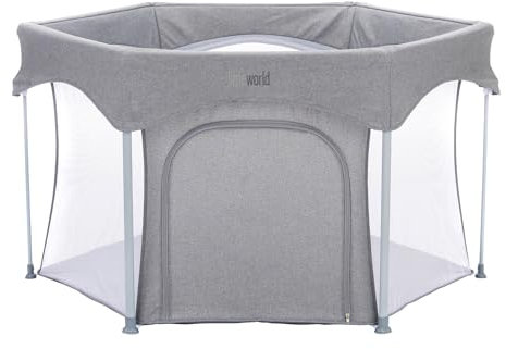 littleworld Laufgitter Luxus 6-eckig grau - mit einfacher Klappfunktion - inklusive Tragetasche - bis 15 kg belastbar - Maße: 134(L) x 68(B) x 67(H) cm