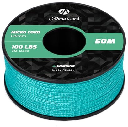 Abma Cord Micro Cord 1,18 mm Paracord 50M Spule Micro Schnur Polyester Micro Seil - Max. 45kg (100lbs) - Türkis
