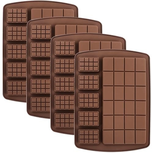 YXHZVON 4 Stück Silikon Schokoladenform, Waffelbackform mit 6 Mulden, Non-stick Silikon-Backform, Süßigkeitenformen für Backen, Kekse, Peanut Butter (Braun)