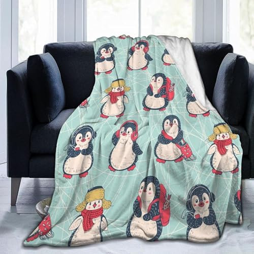 3D Drucken Kuscheldecke 70x100cm Blauer Pinguin Wohndecke Flauschige Warm Weiche Schmusedecke Sofadecke Jungen Mädchen für Wohnzimmer, Schlafzimmer, Camping, Picknick
